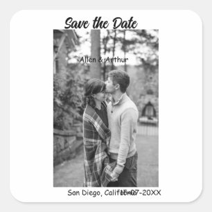 black white save the date QR add website name phot Square Sticker
