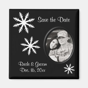 Black & White Save the Date Winter Wedding Magnet