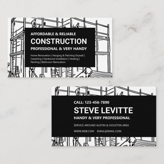 Black & White Scaffolding Construction Business Card (Front/Back)