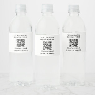 Black White Scan Menu QR Code Restaurant Takeaway Water Bottle Label