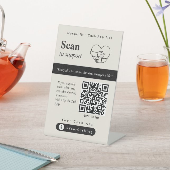 Black & White Scan to Tip QR Code Sign  (In SItu)