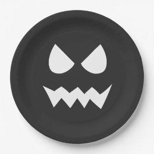 Black & White Scary Ghost Face Halloween Party  Paper Plate