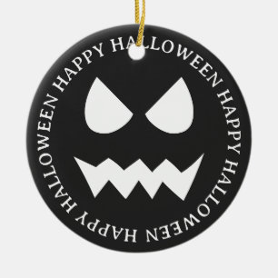 Black & White Scary Halloween Ghost Face Ceramic Ornament