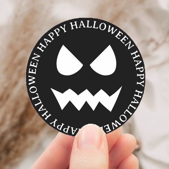 Black & White Scary Halloween Ghost Face  Classic Round Sticker (Black & White Scary Halloween Ghost Face Classic Round Sticker)