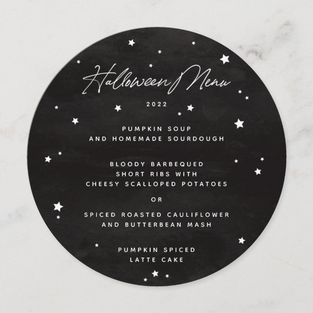 Black/White Scattered Stars Square/Round Halloween Menu (Front)
