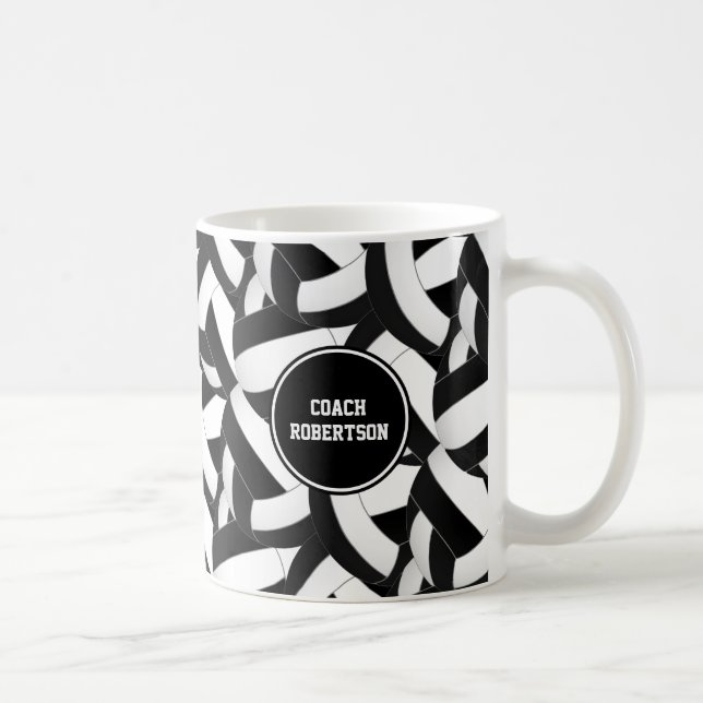 black white school colours volleyball coach gift coffee mug (Right)