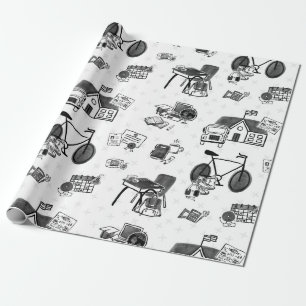 Black & White School Doodle Wrapping Paper
