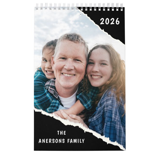 Black & White Scrapbook Custom Family Photo 2026  Calendar (Cover)