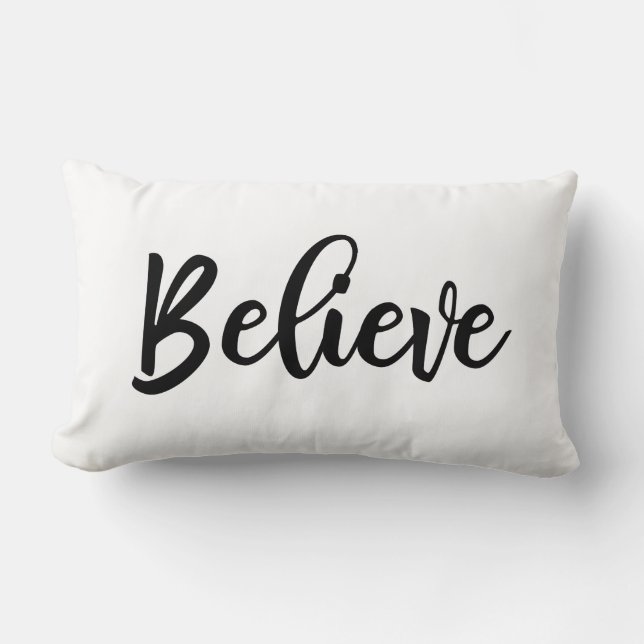 Black White Script Believen Christmas Lumbar Cushion (Front)