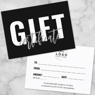 Black White Script Business Gift Certificate