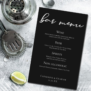 Black White Script Elegant Formal Wedding Bar Menu
