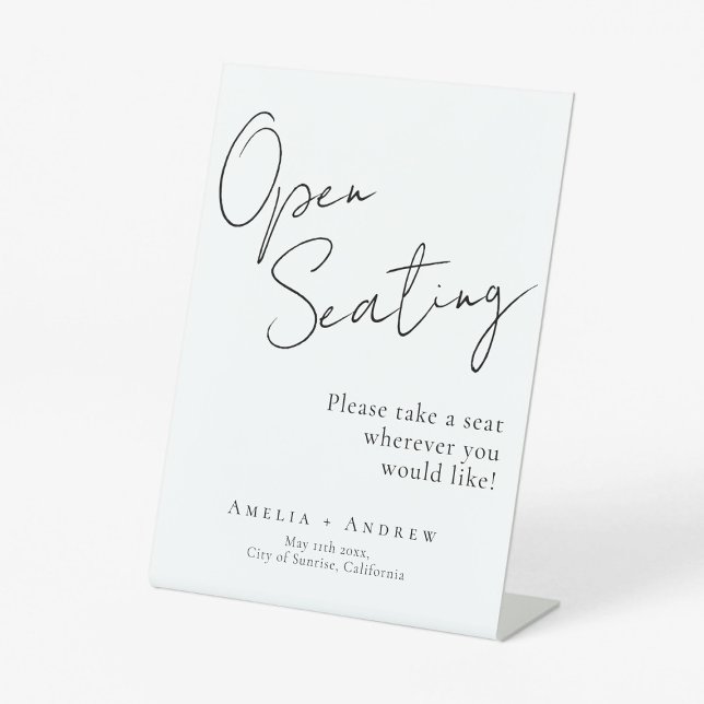 Black White Script Elegant Wedding Open Seating  Pedestal Sign (Creator Uploaded)