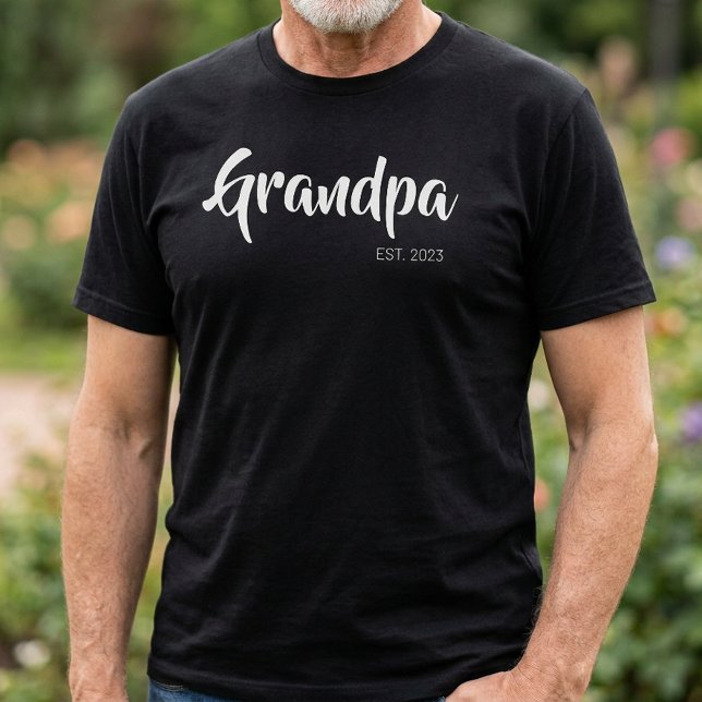 Black White Script Established Grandpa T-Shirt (Black White Script Established Grandpa)