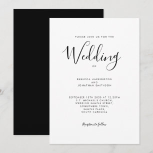 Black White Script Font Wedding Invitation