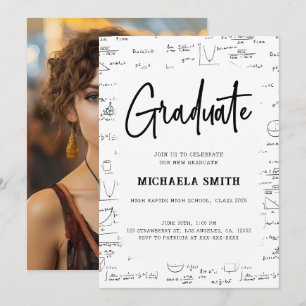 Black White Script Graduate Math Photo Graduation Invitation