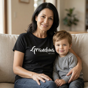 Black White Script Grandma Established T-Shirt