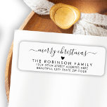 Black White Script Heart Christmas Return Address Label<br><div class="desc">Elegant,  Modern Black and White Script Christmas Family Return Address Labels. Featuring a pretty hand-lettered swash-tail font calligraphy script with saying "Merry Christmas" and a little love heart motif. Great for Christmas holiday season,  easy to personalise them with your names and return address info.</div>