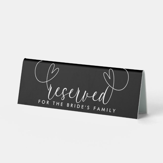 Black & White Script Hearts Wedding Reserved Sign (Front)