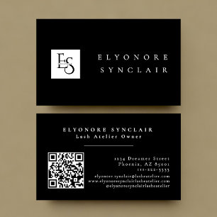 Black White Script Lashes Studio Logo QR Code Business Card