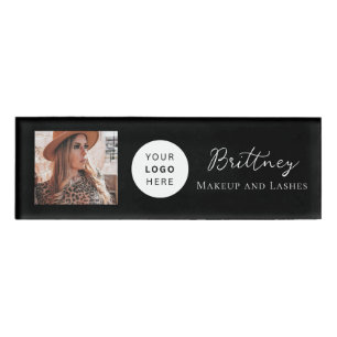 Black & White Script Logo Photo Makeup Name Tag