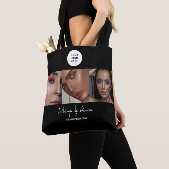 Black White Script Logo Photo Makeup Studio  Tote Bag (Close Up)