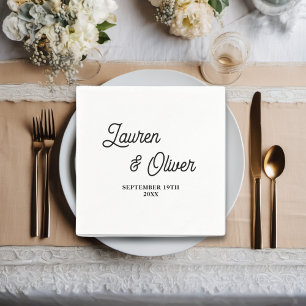 Black & White Script Minimalist Wedding Napkin