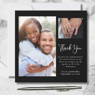 Black White Script Minimalist Wedding Thank You  Invitation