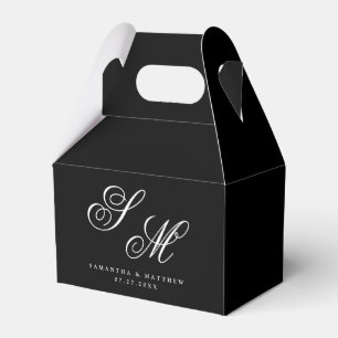 Black & White Script Monogram Classic Wedding Favour Box
