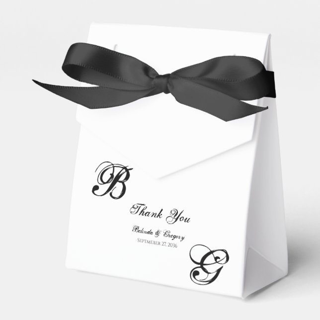 Black & White Script Monogram Wedding Favour Box (Front Side)