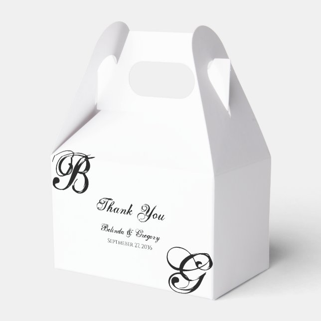 Black & White Script Monogram Wedding Favour Box (Front Side)