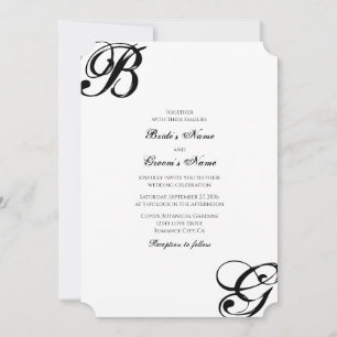 Black & White Script Monogram Wedding  Invitation
