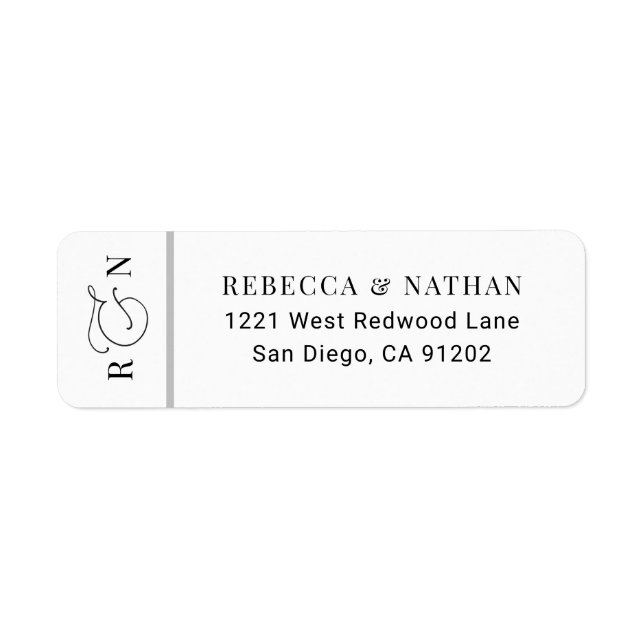 Black White Script Monogram Wedding Return Address Label (Front)