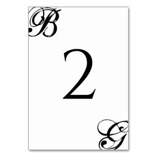 Black & White Script Monogram Wedding Table Number