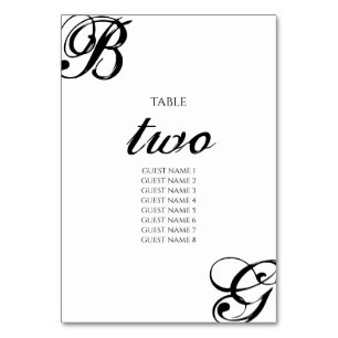 Black & White Script Monogram Wedding  Table Number