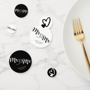 Black & White Script Mr. and Mr. Hearts Wedding Confetti