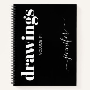Black White Script Name Personalised Sketchbook Notebook