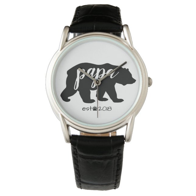Black & White Script Papa Bear Established Year Watch (Front)