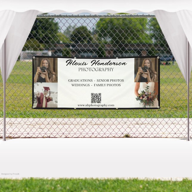 Black & White Script QR Code 4 Photo Photographer Banner (Creator Uploaded)