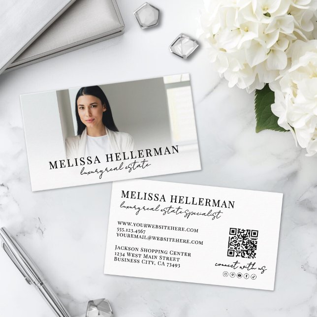 Black White Script Real Estate Business Card (Black White Script Real Estate Business Card )