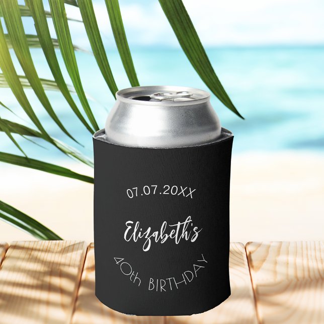 Black white script simple birthday can cooler (Creator Uploaded)
