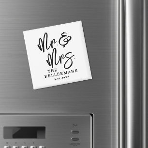Black White Script Wedding Favour Magnet