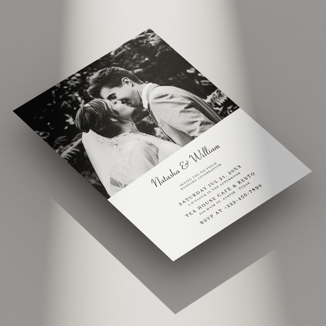 Black White Script Wedding Invitation (Modern Love, Geometric Style: Personalized Wedding Invitation)