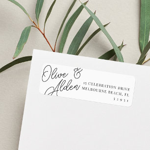 Black & White Script Wedding Return Address Label