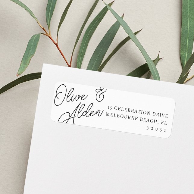 Black & White Script Wedding Return Address Label (Creator Uploaded)