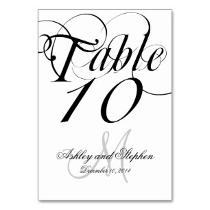 Black White Script Wedding Table Number