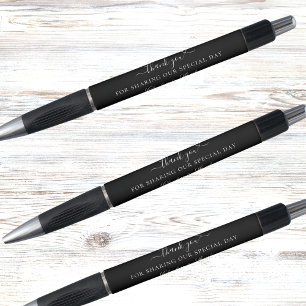 Black white script wedding thank you