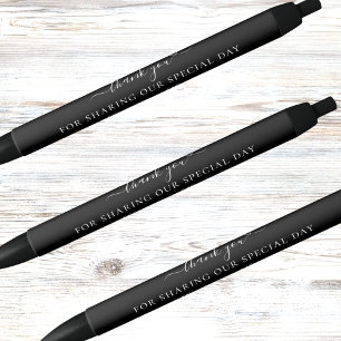 Black white script wedding thank you black ink pen