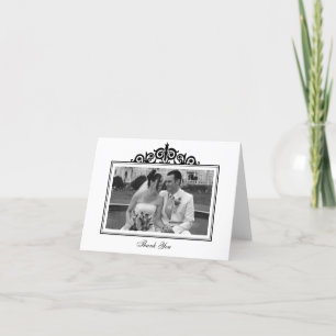 Black white scroll frame photo thank you note card
