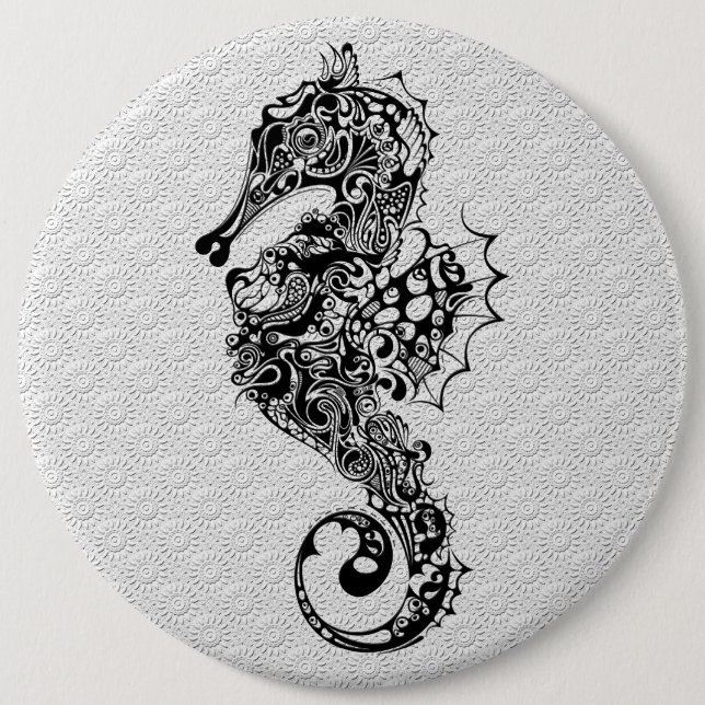 Black & White Seahorse-Tattoo Style 6 Cm Round Badge (Front)