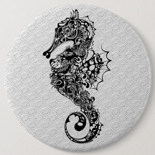Black & White Seahorse-Tattoo Style 6 Cm Round Badge
